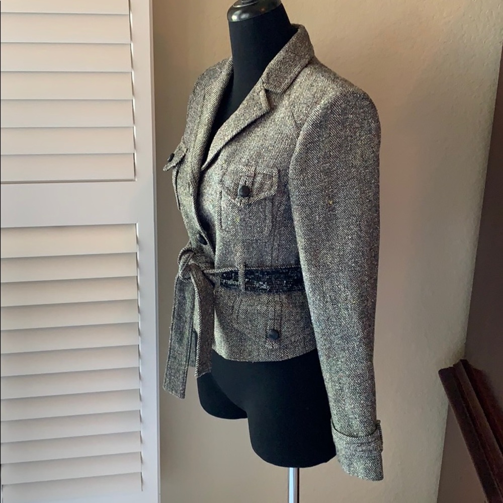 BCBGMAXAZRIA Womens Tweed Jacket Belted Size Medium - Picture 3 of 7